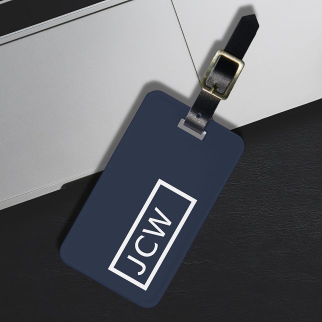Einfach blauweißer Rahmen fett Monogramm Gepäckanhänger (Von Creator hochgeladen)