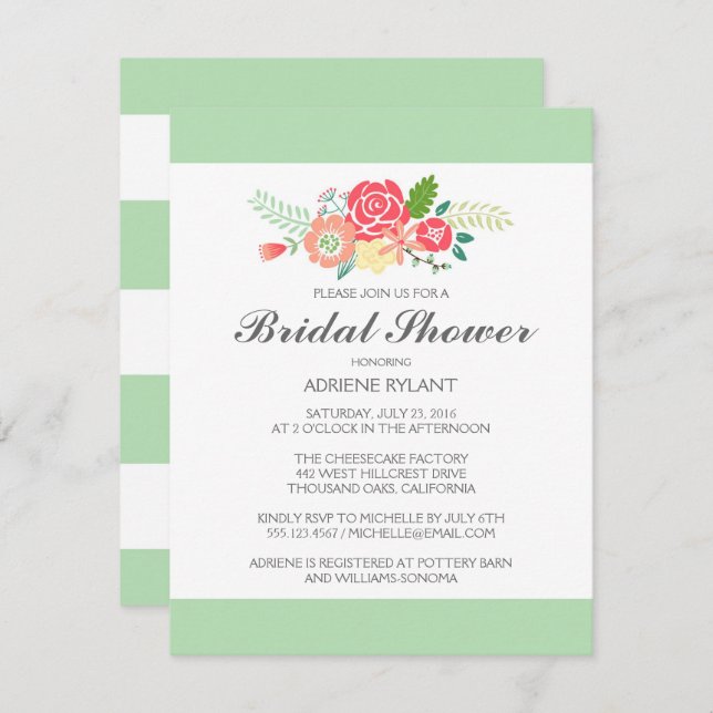 Einfach Blumen & Streifen Bridal Dusche Einladung (Vorne/Hinten)
