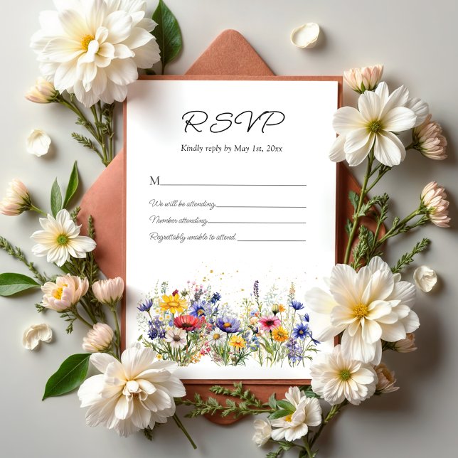Einfach Boho Chic Wildblumen-Hochzeit RSVP Karte (Von Creator hochgeladen)