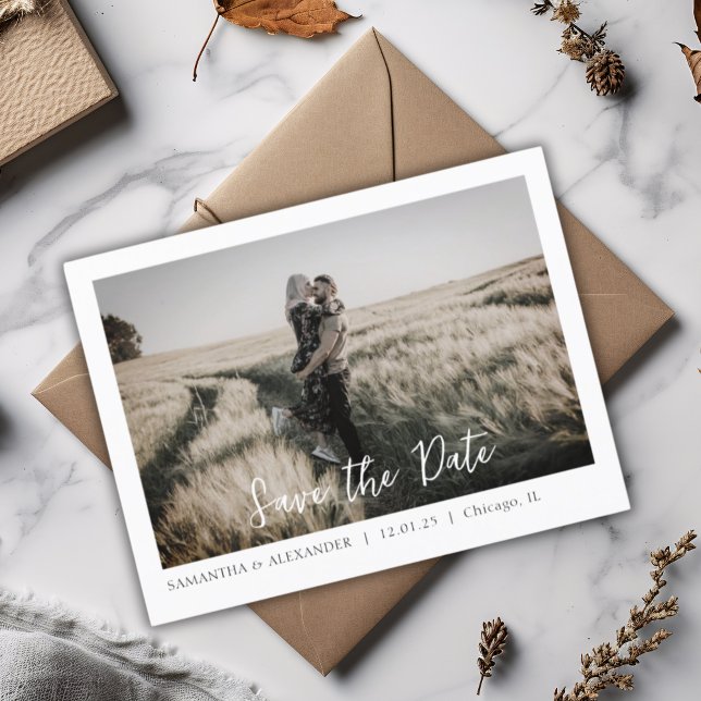 Einfach Boho Rette unser Date Foto Postkarte (Save the Date Simple Elegant Postcard Invitation)
