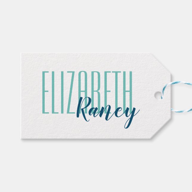 Einfach Bold Type Aqua Blue Geschenkanhänger (Vorderseite (Horizontal))