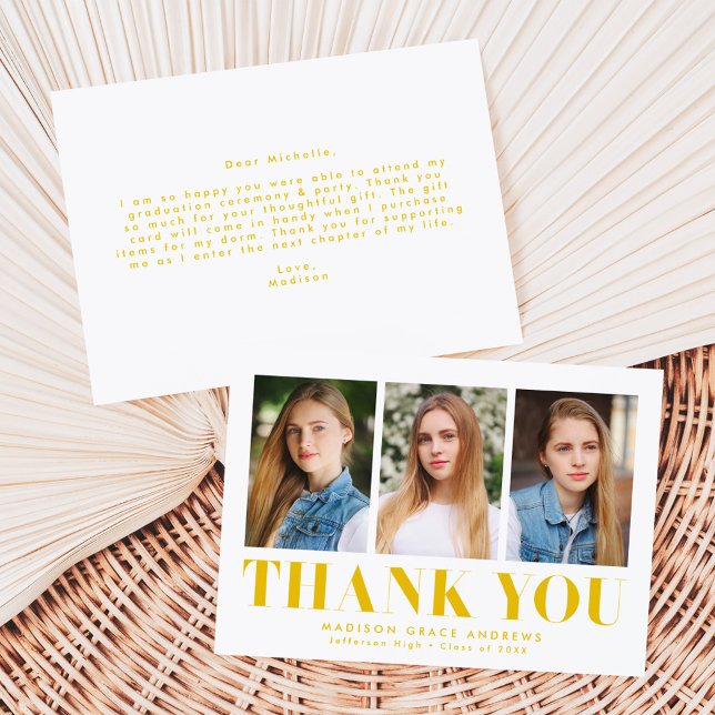 Einfach Bold Yellow 3 Foto Abschluss Dankeskarte (Von Creator hochgeladen)