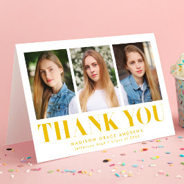 Einfach Bold Yellow 3 Foto Abschluss Dankeskarte