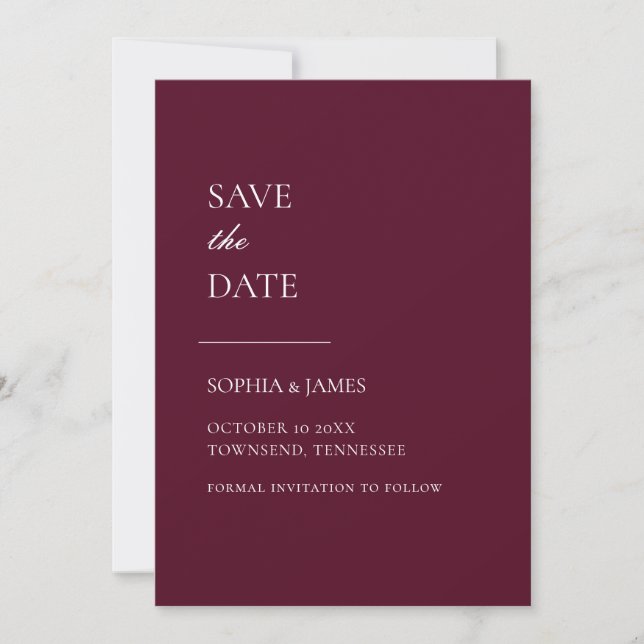 Einfach Burgund Typografie Modern Save the Date (Vorderseite)