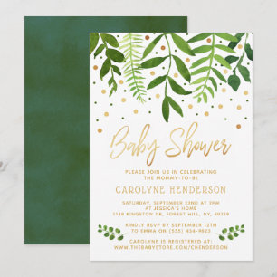 Einfach Chic Greenery & Gold Baby Dusche Einladung