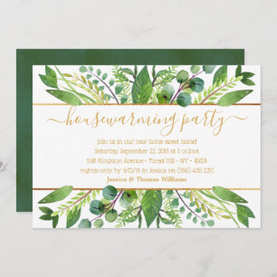 Einfach Chic Greenery & Gold Housewarming Party Einladung