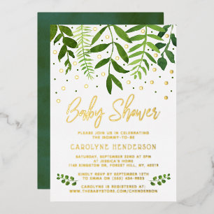 Einfach Chic Grüne Pflanzen & Goldene Babyparty Ec Folieneinladung