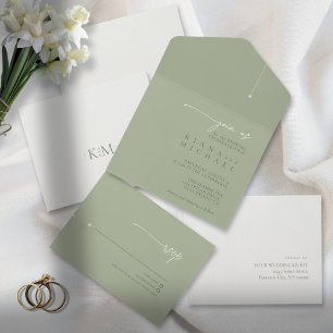 Einfach Chic Hochzeit Salbei/Perle ID1046 All In One Einladung