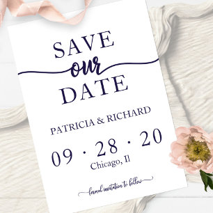 Einfach Chic Navy Blau Weiße Hochzeit Termin merke Einladung