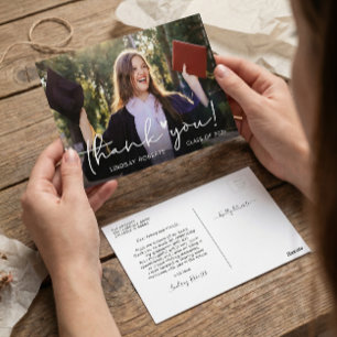 Einfach Chic-Script-Abschlussfoto-Dankeschön Postkarte