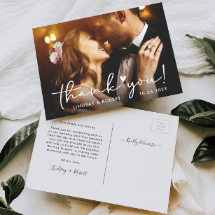 Einfach Chic Script Wedding Foto Vielen Dank Postkarte
