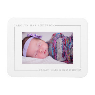 Einfach Chic Silver Foil Foto Birth Ankündigung Magnet