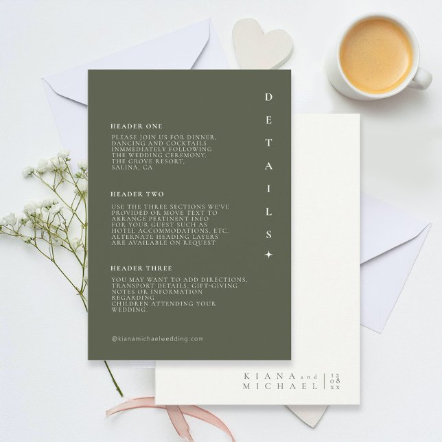 Einfach Chic Wedding Details Moss Green ID1046 Begleitkarte (Von Creator hochgeladen)
