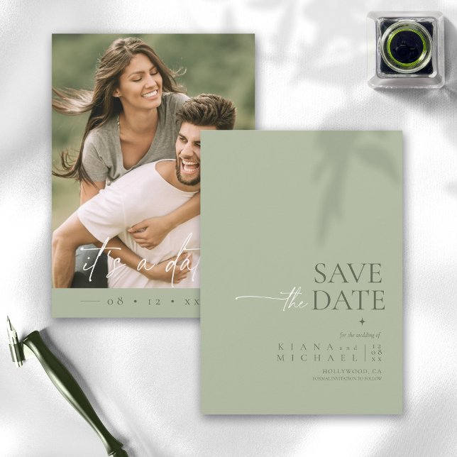Einfach Chic Wedding Foto Sage Green Vert ID1046 Save The Date (Von Creator hochgeladen)