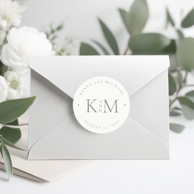 Einfach Chic Wedding Initials Pearl White ID1046 Runder Aufkleber (Von Creator hochgeladen)