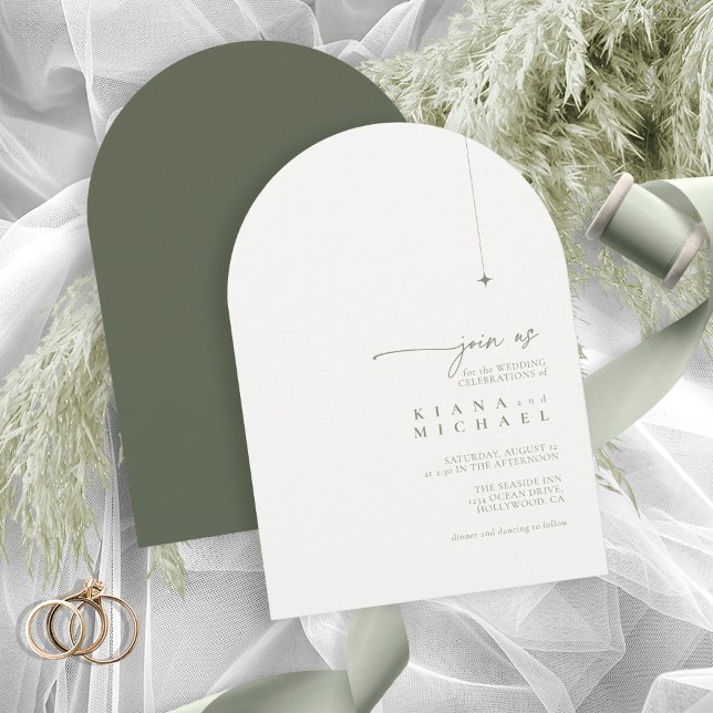 Einfach Chic Wedding Pearl/Moss Green Arch ID1046 Einladung (Von Creator hochgeladen)