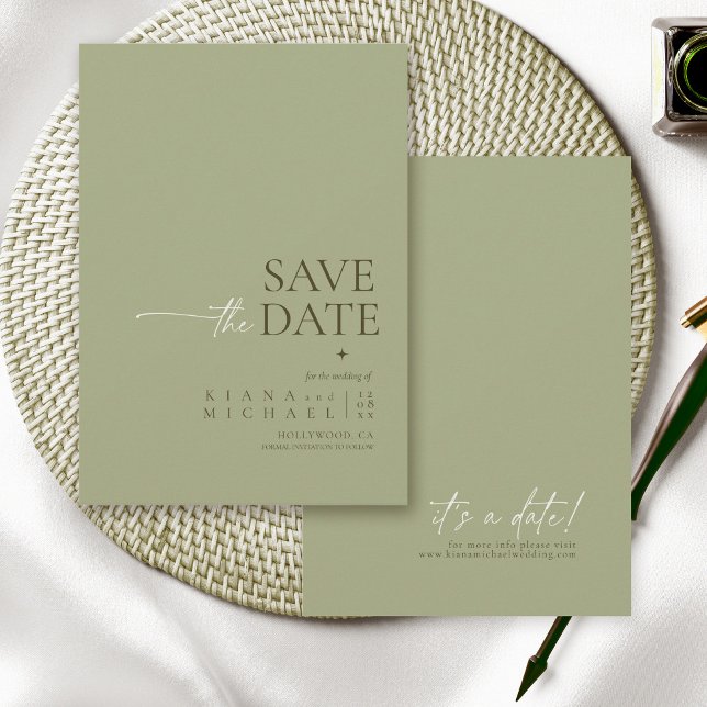 Einfach Chic Wedding Sage Green Vert ID1046 Save The Date (Von Creator hochgeladen)