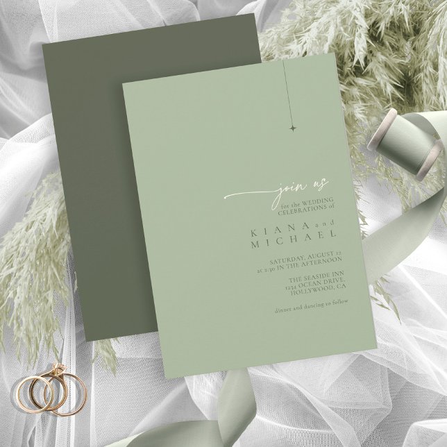 Einfach Chic Wedding Sage/Moss ID1046 Einladung (Von Creator hochgeladen)