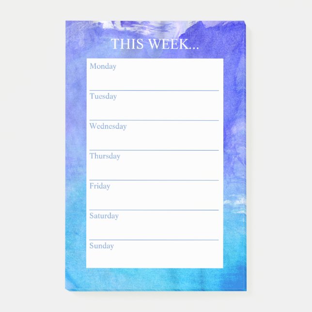 Einfach Chic Weekly Planner | Aquarellblau Post-it Klebezettel (Vorderseite)