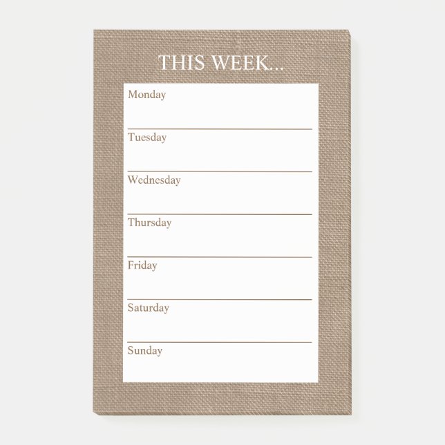 Einfach Chic Weekly Planner | Rustikaler Burlap Post-it Klebezettel (Vorderseite)