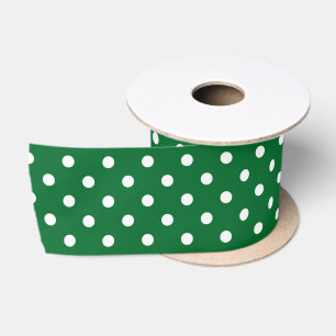 Einfach Chic Weiße Polka-Punkte-Muster auf Grün Satinband