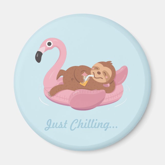 Einfach Chillen Faultier Rosa Flamingo Schwimmkörp Magnet (Vorne)