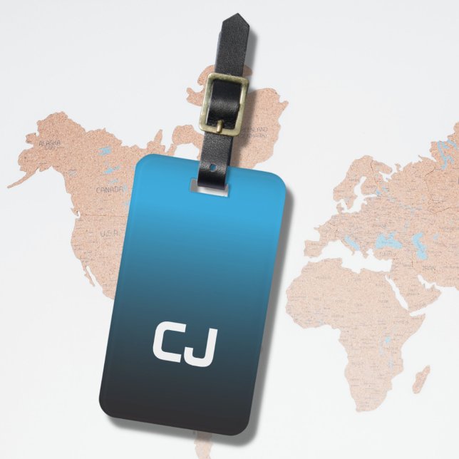 Einfach Cool Blue Ombre Monogram Gepäckanhänger (Von Creator hochgeladen)