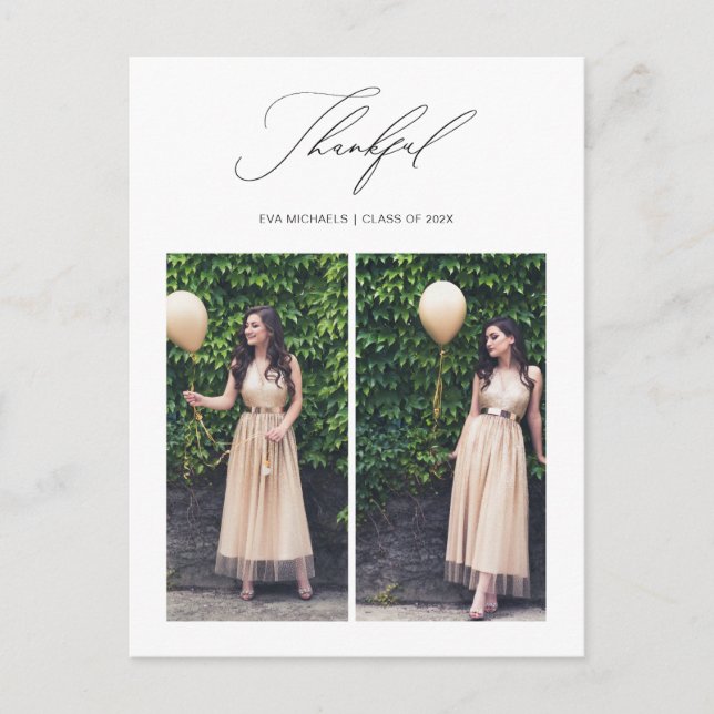 Einfach dankbarer Abschluss Zwei Foto Vielen Dank Postkarte (Vorderseite)