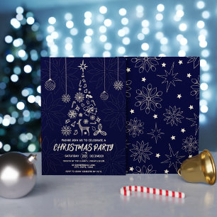 Einfach dunkelblau und Gold Eleganter Weihnachtsba Einladung