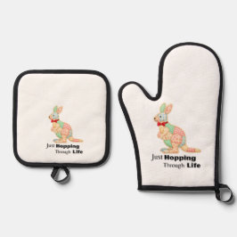 Einfach Durchs Leben Hüpfen Känguru-Design Ofenhandschuh & Topflappen-Set