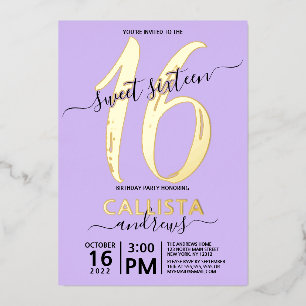 Einfach Echt Gold Lavendel Sweet 16 Geburtstag Folieneinladung