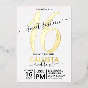 Einfach Echt Gold Weiß Sweet 16 Geburtstag Folieneinladung