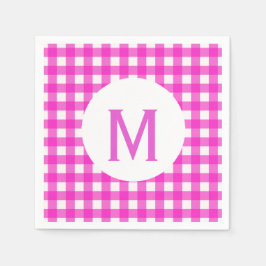 Einfach einfaches einfaches Hot Pink Gingham Monog Serviette