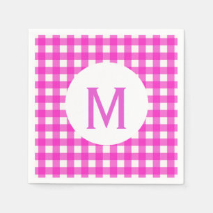 Einfach einfaches einfaches Hot Pink Gingham Monog Serviette
