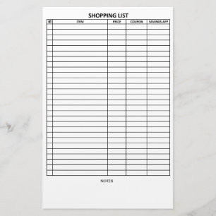 Einfach, Einkaufsliste zu lesen Briefpapier