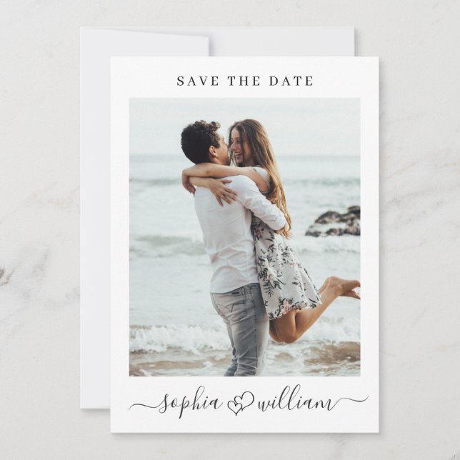 Einfach elegant 2 Foto Wedding Hearts Einfach Save The Date (Vorderseite)
