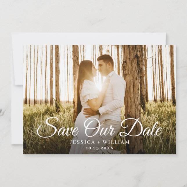 Einfach elegant 3 Foto Hochzeit Save The Date (Vorderseite)