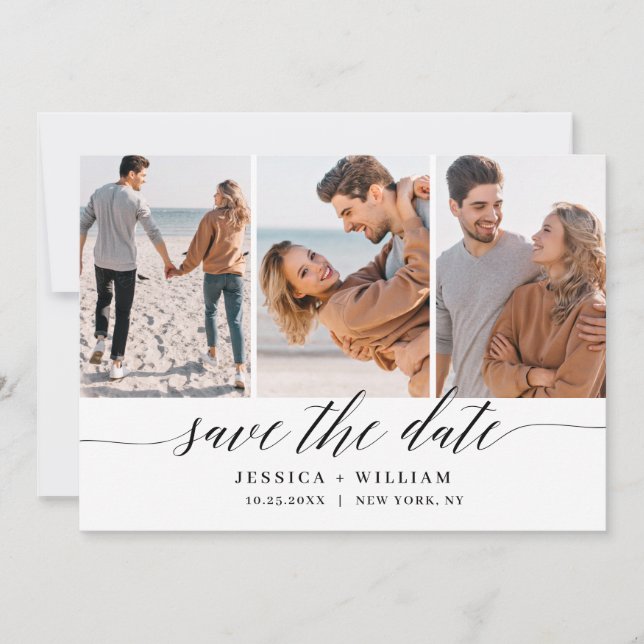 Einfach elegant 3 Foto Wedding Modern Einfach Save The Date (Vorderseite)