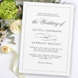 Einfach Elegant Affair Hochzeit Einladung<br><div class="desc">Dieses Design ist eine geschmackvolle Wahl für Hochzeitsfeiern und vermittelt eine schlichte Eleganz in Textlayout und Stil. Ein dünner, silbergrauer Rahmen umschließt die elegante Textvorlage mit einem eleganten, weiß-grauen Alabaster-Marmormuster auf der Rückseite der Einladung. Es ist eine vielseitige Wahl für Hochzeiten zu jeder Jahreszeit und für jeden Hochzeitsort, ob feierliche...</div>