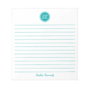 Einfach elegant Aquamariner Monogrammname Notizblock