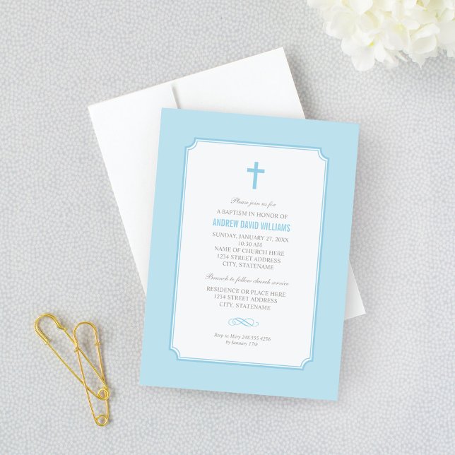 Einfach Elegant Blue Baby Boy Baptism Einladung (Von Creator hochgeladen)