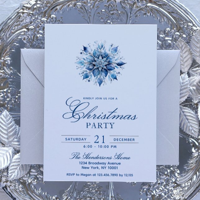 Einfach & elegant Blue Snowflake Weihnachten Party Einladung (Von Creator hochgeladen)