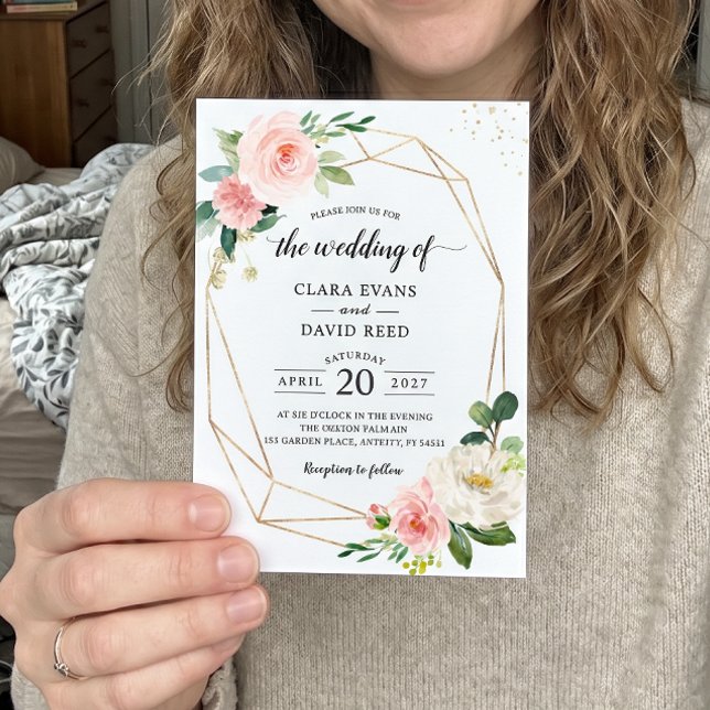 Einfach Elegant Blush Geometric Wedding Einladung (Von Creator hochgeladen)