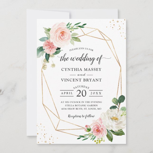 Einfach Elegant Blush Geometric Wedding Einladung (Vorderseite)