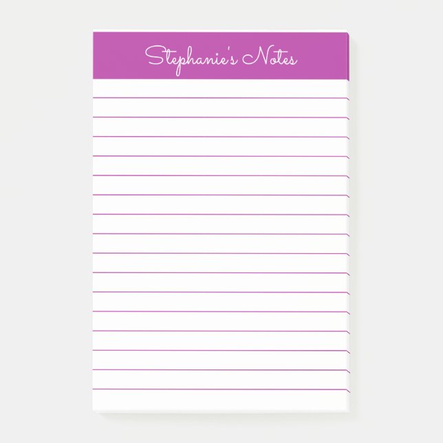 Einfach elegant, dunkelrosa Lined Personalisiert Post-it Klebezettel (Vorderseite)