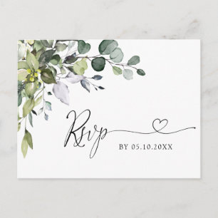Einfach Elegant Eucalyptus Watercolor Wedding RSVP Postkarte