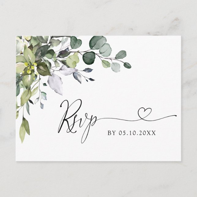 Einfach Elegant Eucalyptus Watercolor Wedding RSVP Postkarte (Vorderseite)