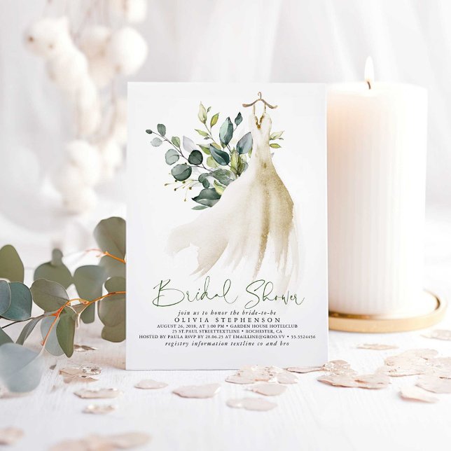 Einfach Elegant Eukalyptus Greenery Brautparty Einladung (Greenery and Wedding Dress Bridal Shower Invitations)
