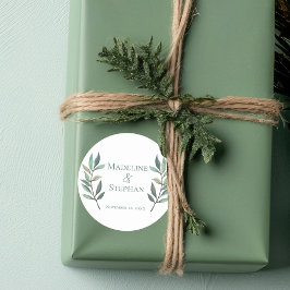 Einfach Elegant Eukalyptus Leaf Botanische Hochzei Runder Aufkleber