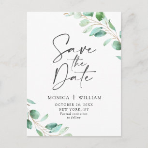 Einfach Elegant Eukalyptus Wedding Speichern Sie d Postkarte